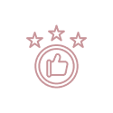 Icon of a thumbs-up medal with three stars above it.